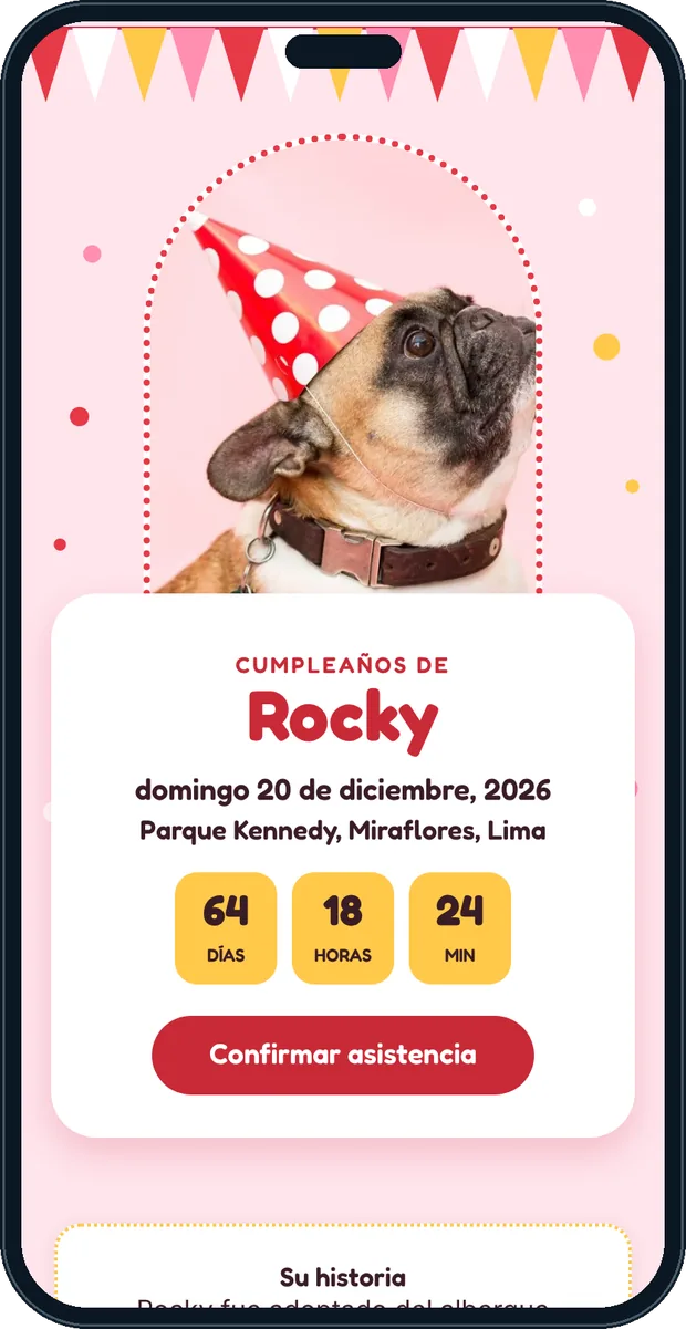 Invitación digital Pawty para mascotas vista en un celular